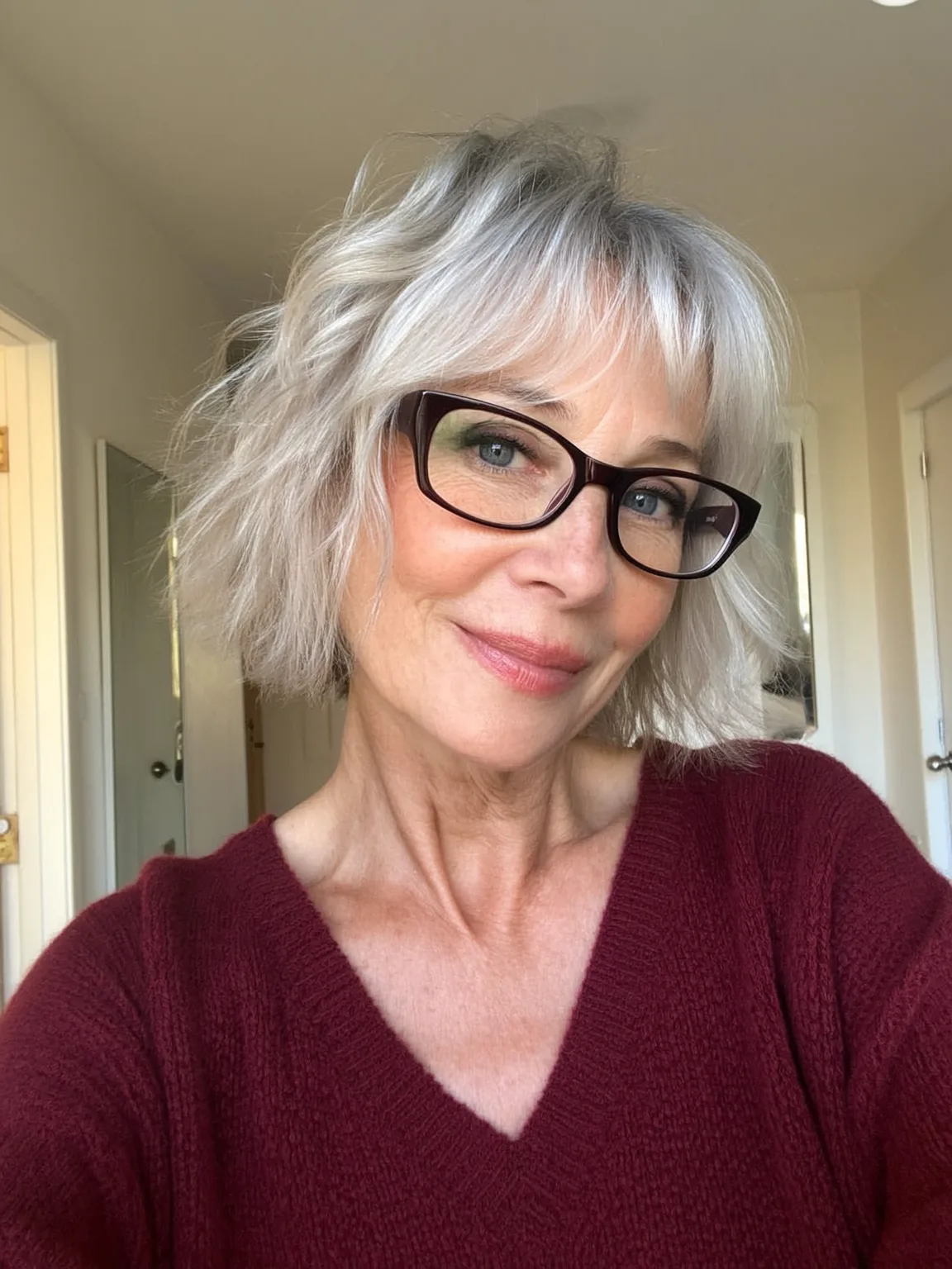 Voluminous Silver Frost Wavy Chin-Length Bob