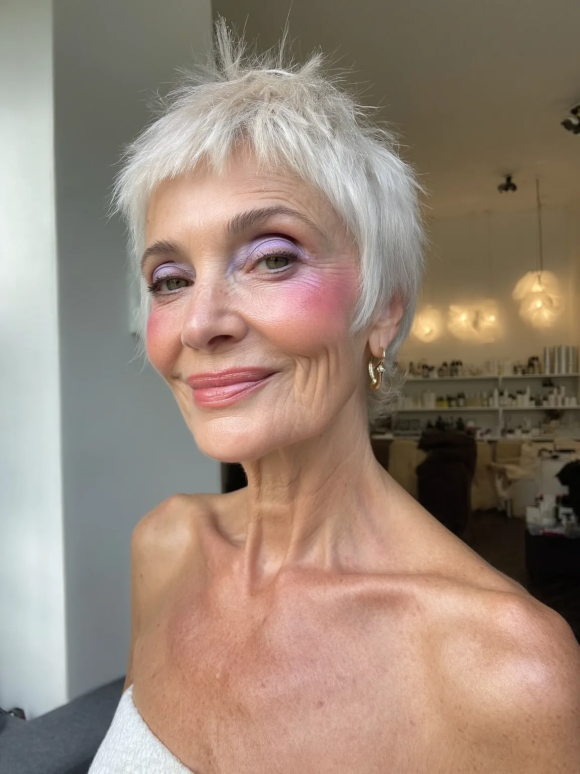 Oval-Focused Silver Frost Pixie with Gentle Bangs