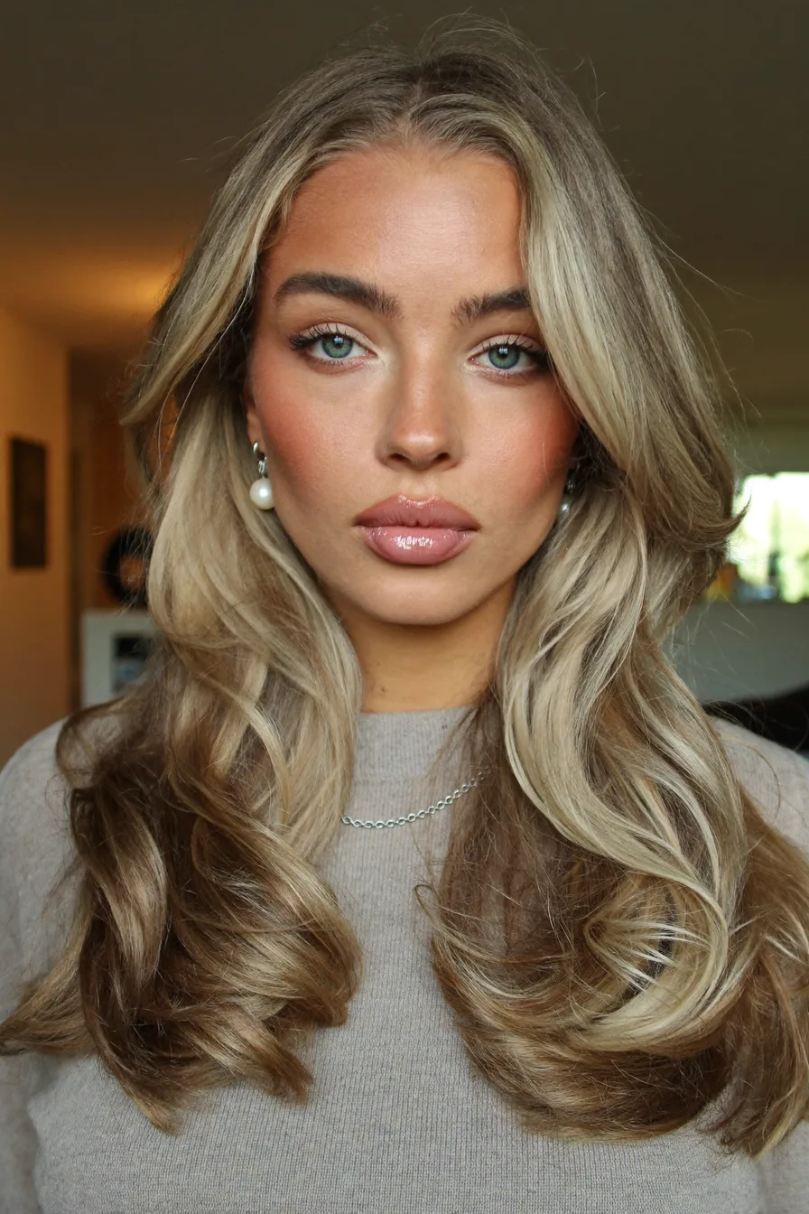 Voluminous Ash Blonde Long Layered Hair with Soft Waves